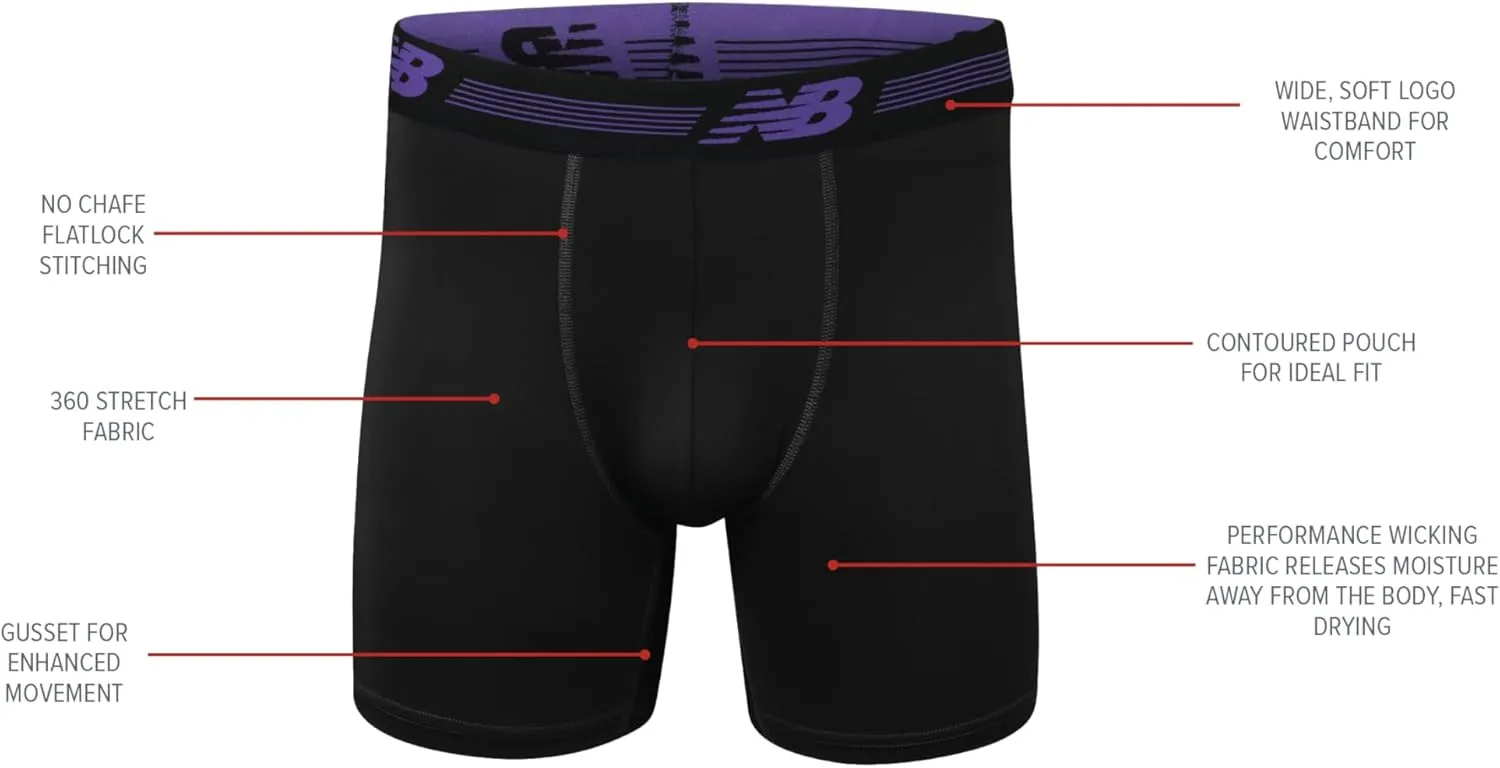 New Balance Men's Ultra Soft Performance 6" Boxer Briefs with No Fly (3 Pack)