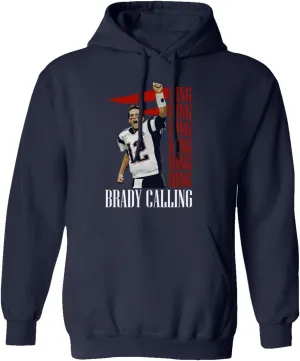 New England Fans Brady SB 6 Rings Goat Men's Hooded Sweatshirt (Navy, Large)