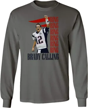 New England Fans Brady SB 6 Rings Goat Men's Long Sleeve T-Shirt (Gray, Large)