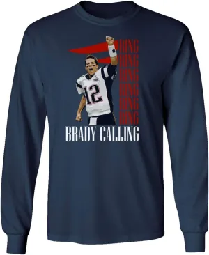 New England Fans Brady SB 6 Rings Goat Men's Long Sleeve T-Shirt (Navy, X-Large)