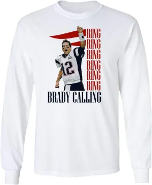 New England Fans Brady SB 6 Rings Goat Men's Long Sleeve T-Shirt (White, X-Large)