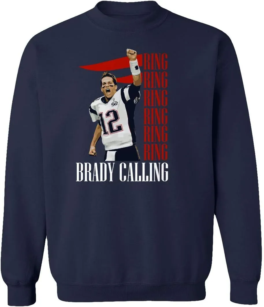 New England Fans Brady SB 6 Rings Goat Unisex Sweatshirt Crewneck Sweater (Navy, Medium)