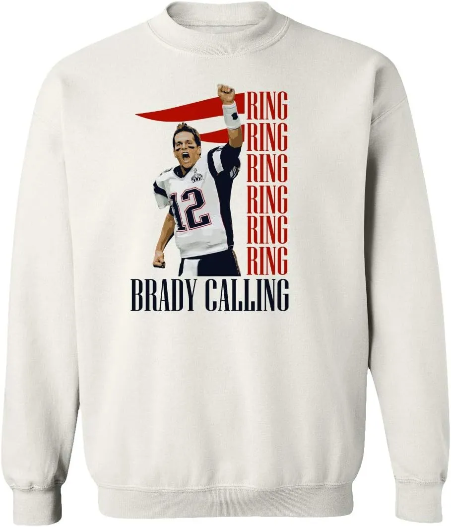 New England Fans Brady SB 6 Rings Goat Unisex Sweatshirt Crewneck Sweater (White, X-Large)