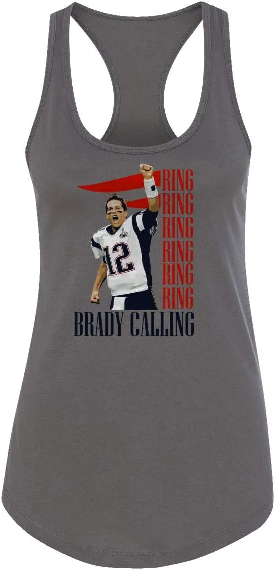 New England Fans Brady SB 6 Rings Goat Women's Racerback Tank Top (Gray, Medium)