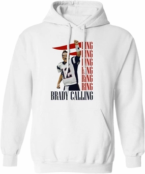 New England Fans Brady SB 6 Rings Goat Men's Hooded Sweatshirt (White, XX-Large)