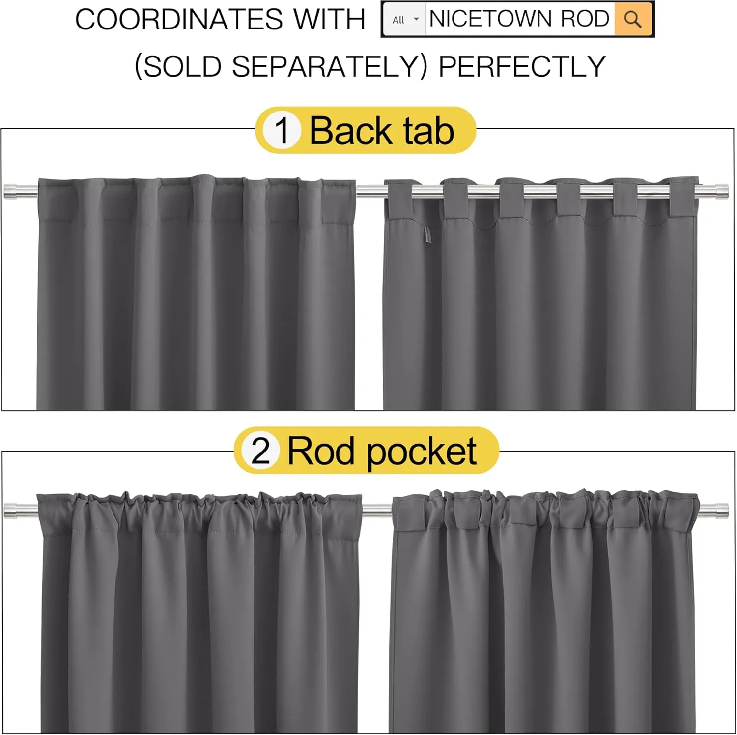NICETOWN Sliding Door Curtains, Wide Thermal Room Darkning Patio Door Curtain, Vertical Blind, Sliding Glass Door Drapes with Back Tab & Rod Pocket for Garege Basement (Gray, W80 x L84, 1 Piece)