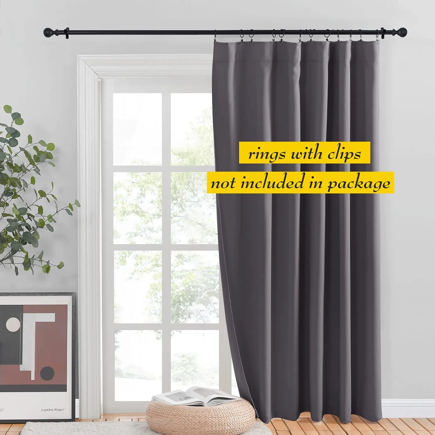 NICETOWN Sliding Door Curtains, Wide Thermal Room Darkning Patio Door Curtain, Vertical Blind, Sliding Glass Door Drapes with Back Tab & Rod Pocket for Garege Basement (Gray, W80 x L84, 1 Piece)