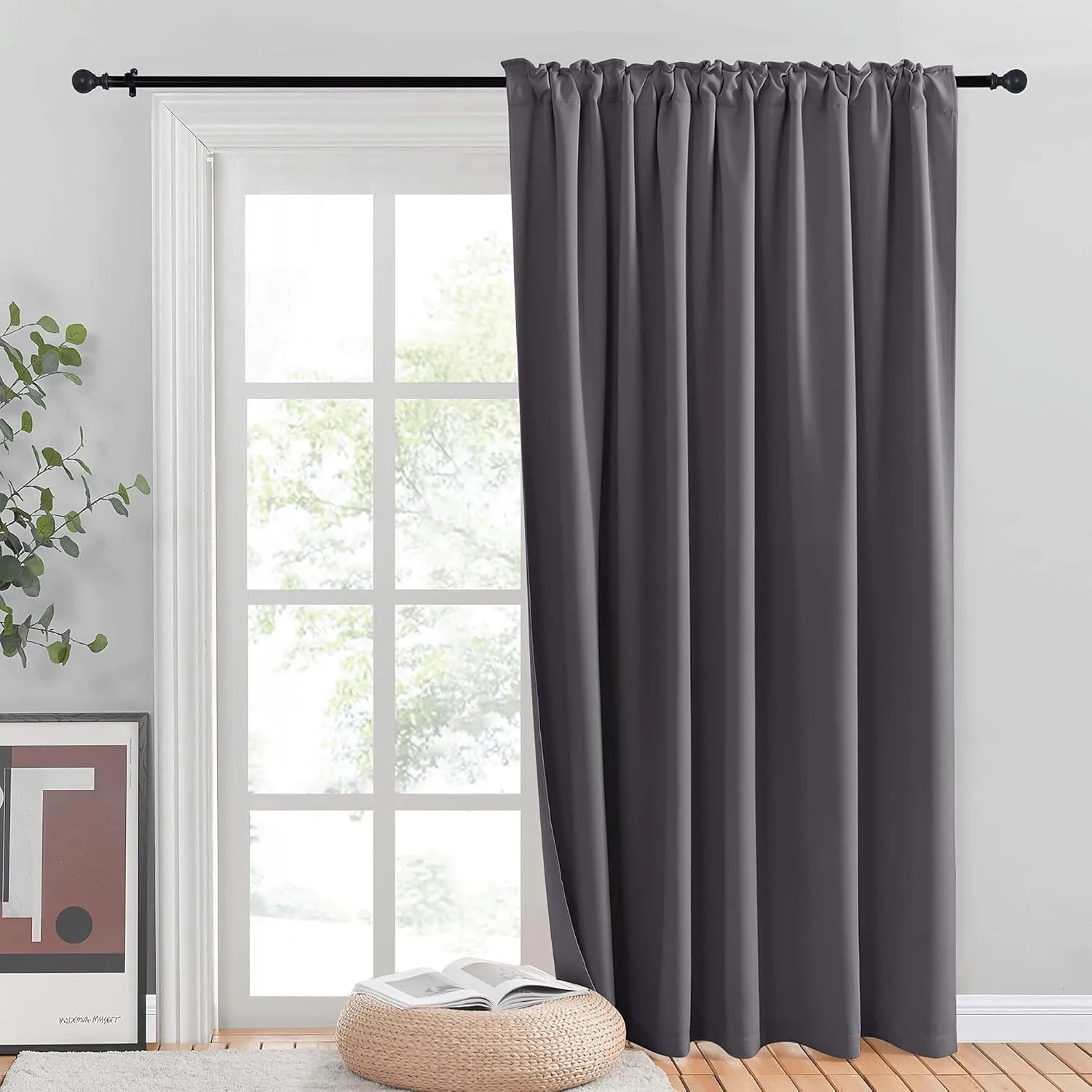 NICETOWN Sliding Door Curtains, Wide Thermal Room Darkning Patio Door Curtain, Vertical Blind, Sliding Glass Door Drapes with Back Tab & Rod Pocket for Garege Basement (Gray, W80 x L84, 1 Piece)