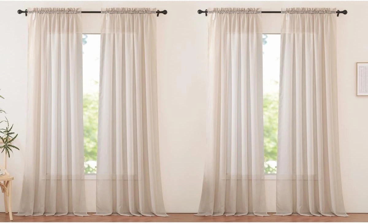 NICETOWN Long Sheer Curtains for Living Room, Rod Pocket Soft Voile Sheer Window Treatments Elegant & Airy with Light Filtering for Kids Room, Taupe, W60 x L95, 4 Panels