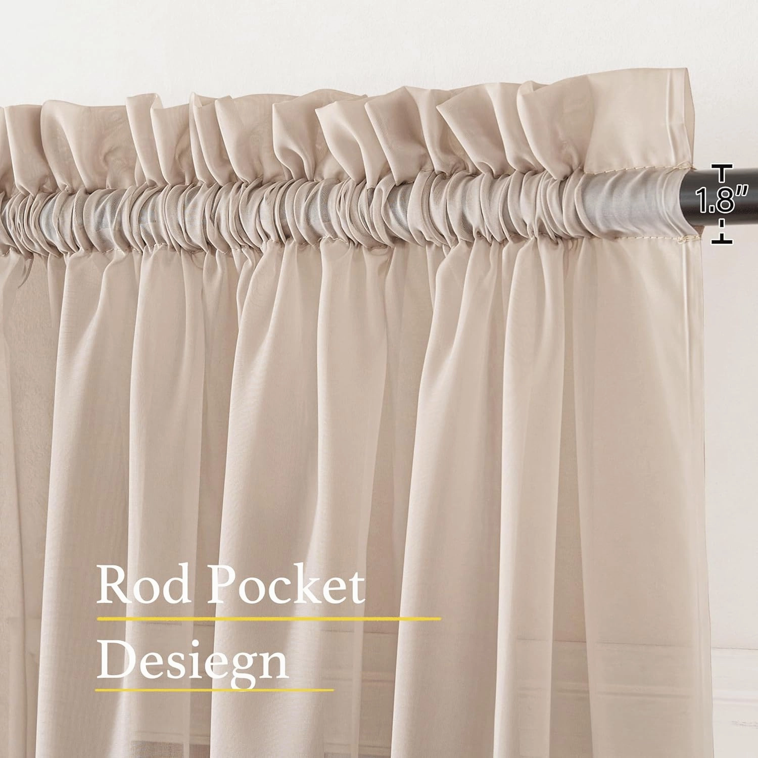 NICETOWN Long Sheer Curtains for Living Room, Rod Pocket Soft Voile Sheer Window Treatments Elegant & Airy with Light Filtering for Kids Room, Taupe, W60 x L95, 4 Panels