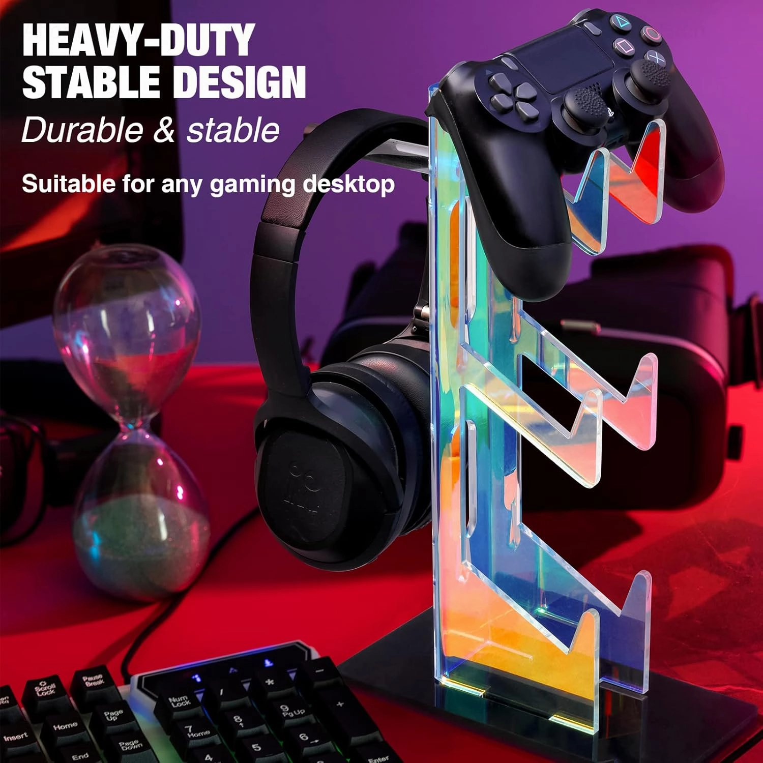 NiHome Iridescent Acrylic Multi-Tier Universal Game Controller Headset Holder Stand for PS5 Xbox ONE Switch Colorful Controller Stand Gaming Accessories Anti-Slip Stable Headphone Holder (3-Tier)