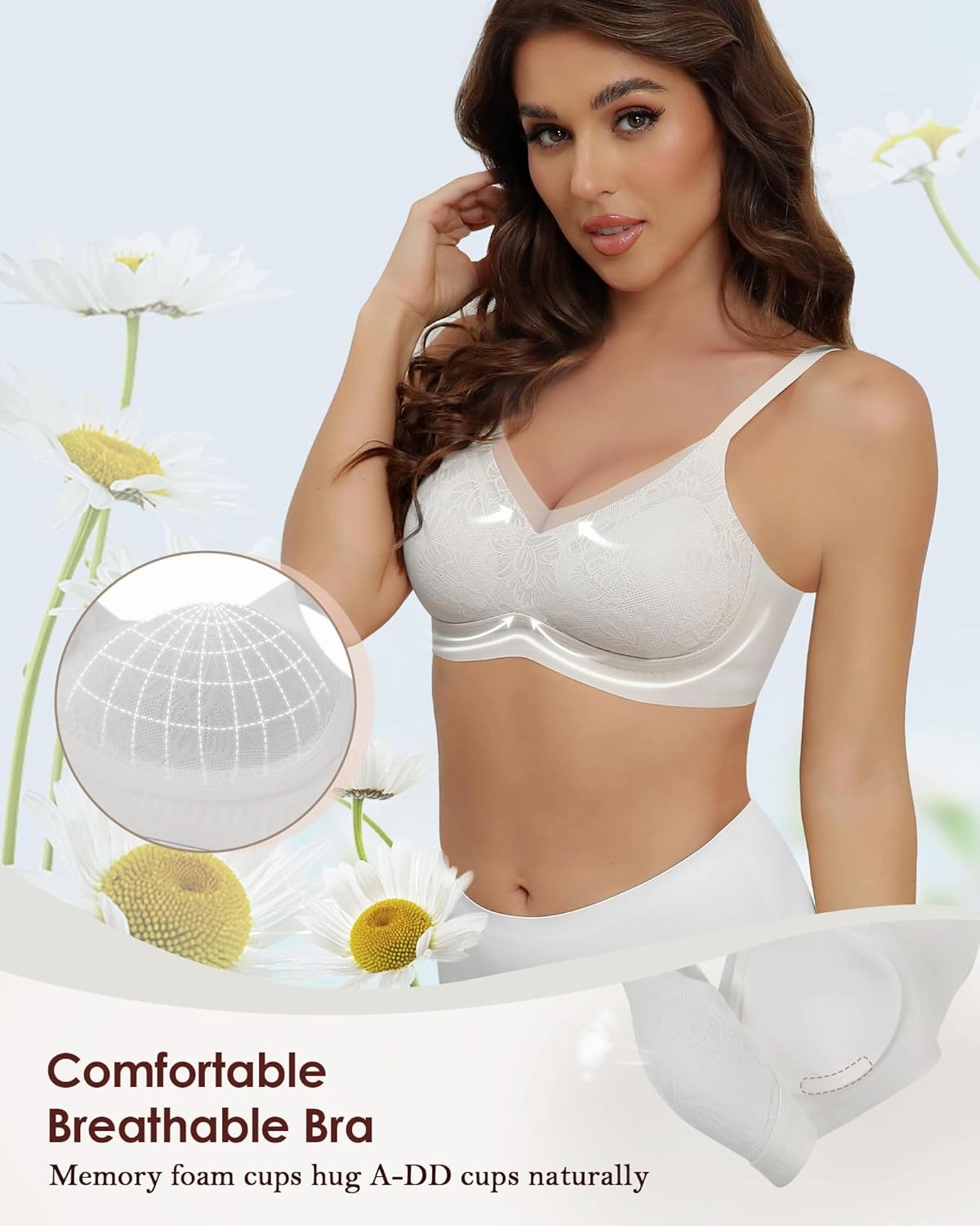 No Underwire Sheer Mesh V-Neck Bra Lace Soft Support Comfort Bra for Women Everyday T-Shirt Bralette