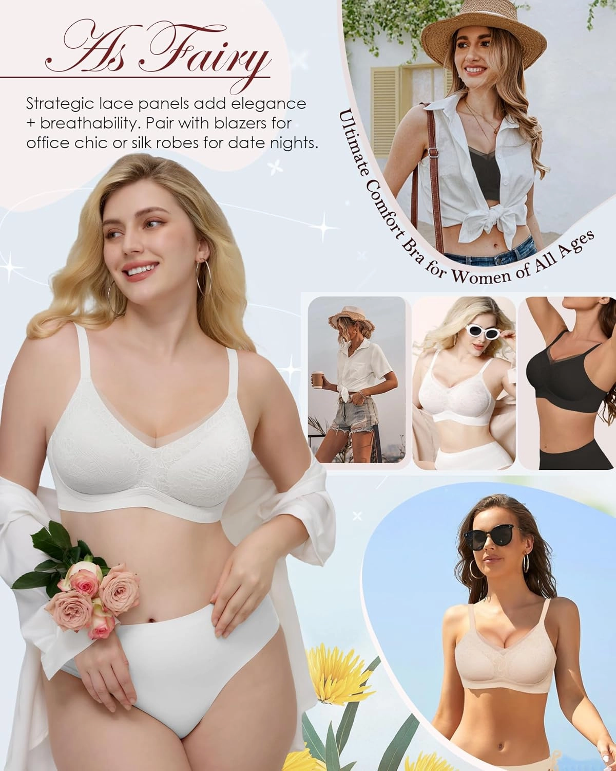 No Underwire Sheer Mesh V-Neck Bra Lace Soft Support Comfort Bra for Women Everyday T-Shirt Bralette