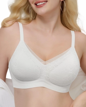 No Underwire Sheer Mesh V-Neck Bra Lace Soft Support Comfort Bra for Women Everyday T-Shirt Bralette