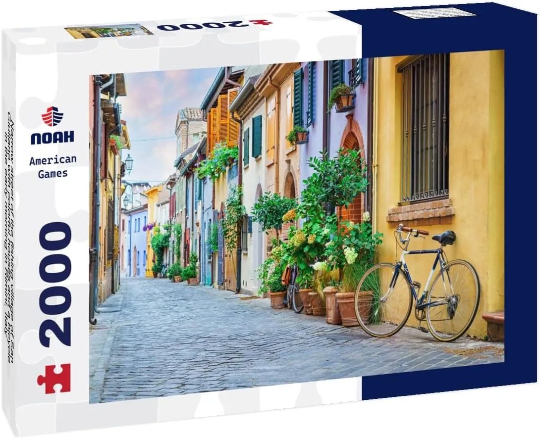 Noah Jigsaw Puzzle Narrow Street of The Fishing Village of San Giuliano with Colorful Houses and a Bicycle in The Early Morning in Rimini, Italy 2000 Pieces