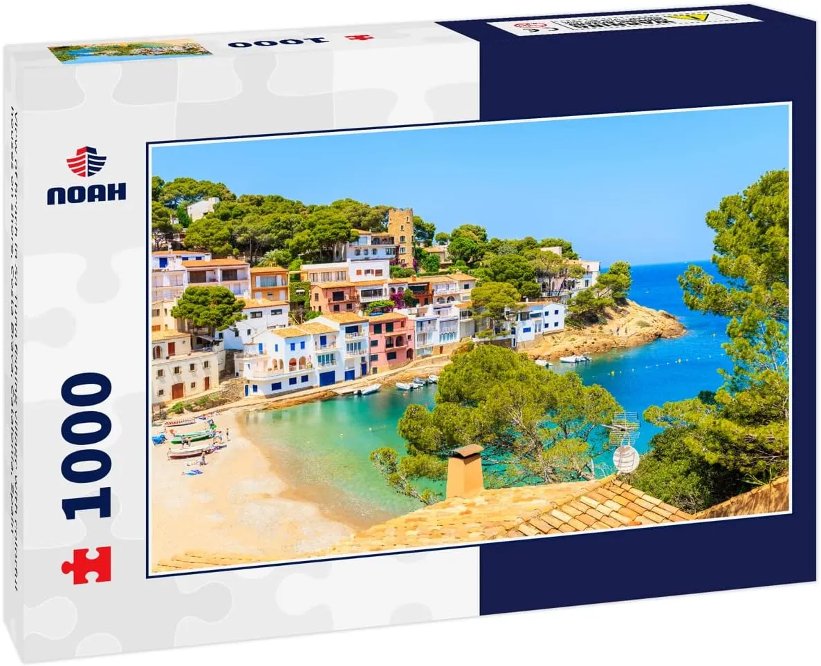 Noah Jigsaw Puzzle View of Beach in Sa Tuna Fishing Village with Colorful Houses on Shore, Costa Brava, Catalonia, Spain 1000 Pieces
