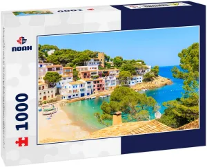 Noah Jigsaw Puzzle View of Beach in Sa Tuna Fishing Village with Colorful Houses on Shore, Costa Brava, Catalonia, Spain 1000 Pieces