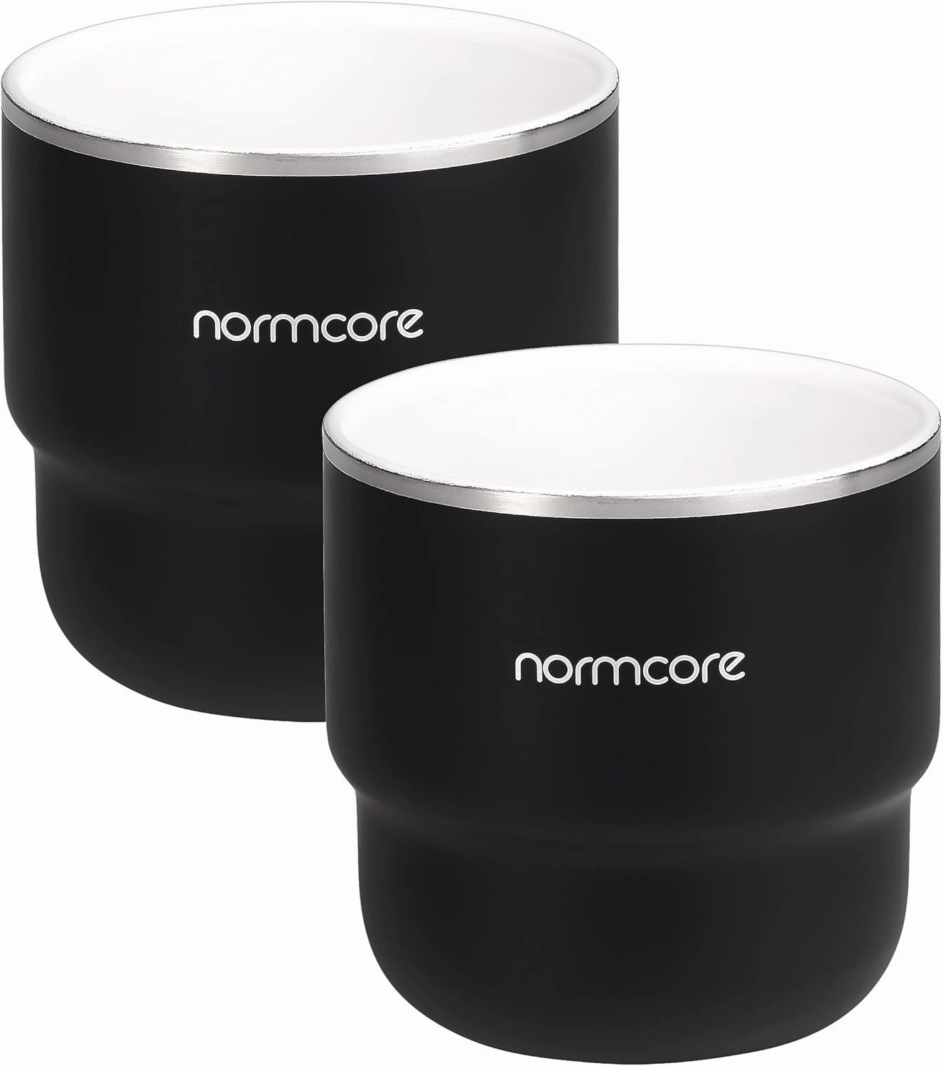 Normcore Espresso Coffee Cups, 7 oz Espresso Coffee Cup with Ceramic Coating, Double Wall Stainless Steel Coffee Mugs, 2 Pack, 210 ml, Black