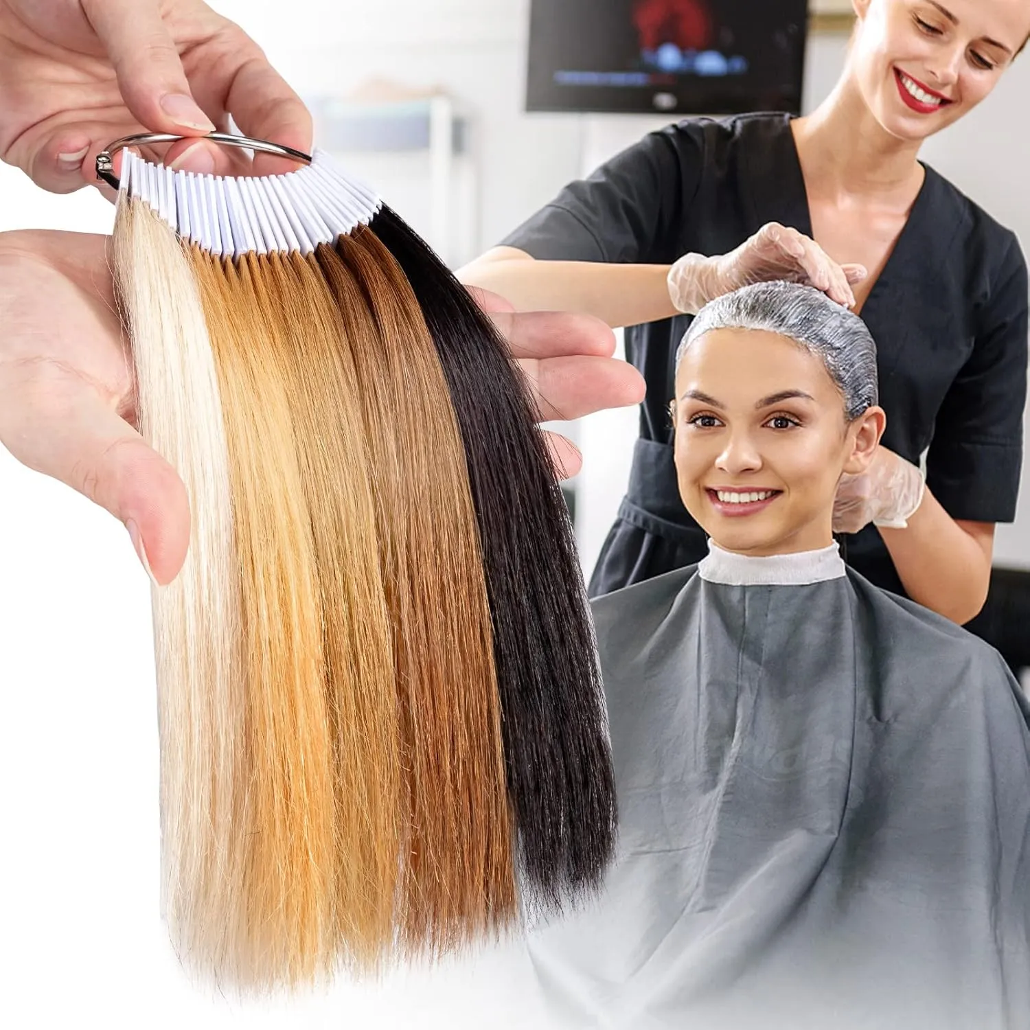 Noverlife 30PCS Pure Human Hair Color Swatches, Natural Hair Testing Rings for Salon Hairdressing Practice