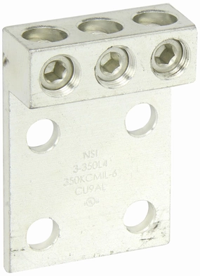 NSI Dual Rated Transformer Lug, 350 MCM - 6 AWG Wire Range, 0.563" Mouting Hole, 3/8" Hex Size, 2.94" Width, 1.38" Height, 4.31" Length, Ohm