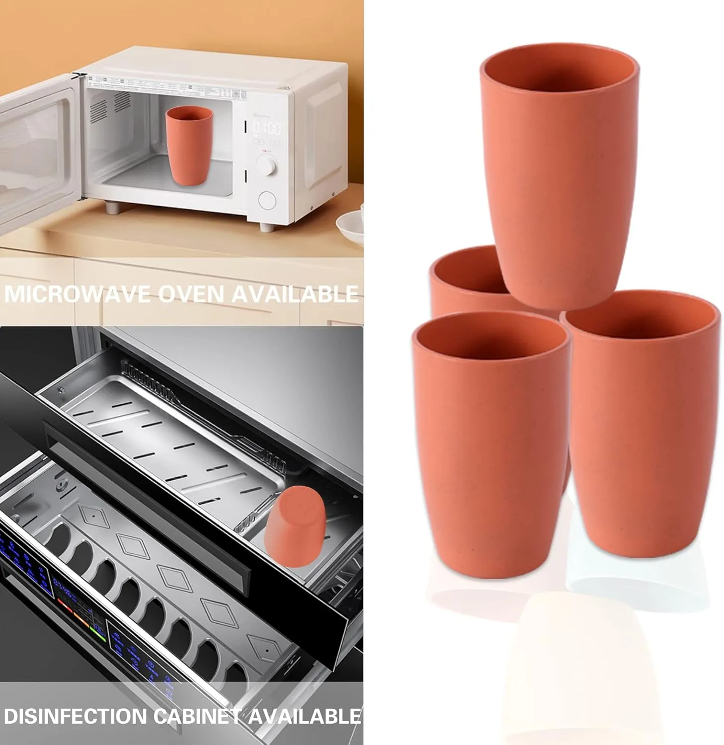 Numkey 20 oz [set of 6] Wheat Straw Cups Plastic Cups Reusable Unbreakable Drinking Cups Dishwasher Safe Water Glasses BPA Free cup Set For Kitchen, Camping, Party (Orange)