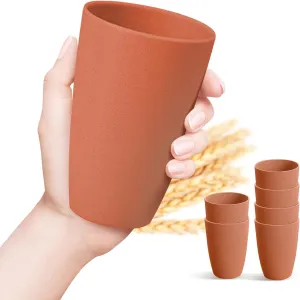 Numkey 20 oz [set of 6] Wheat Straw Cups Plastic Cups Reusable Unbreakable Drinking Cups Dishwasher Safe Water Glasses BPA Free cup Set For Kitchen, Camping, Party (Orange)