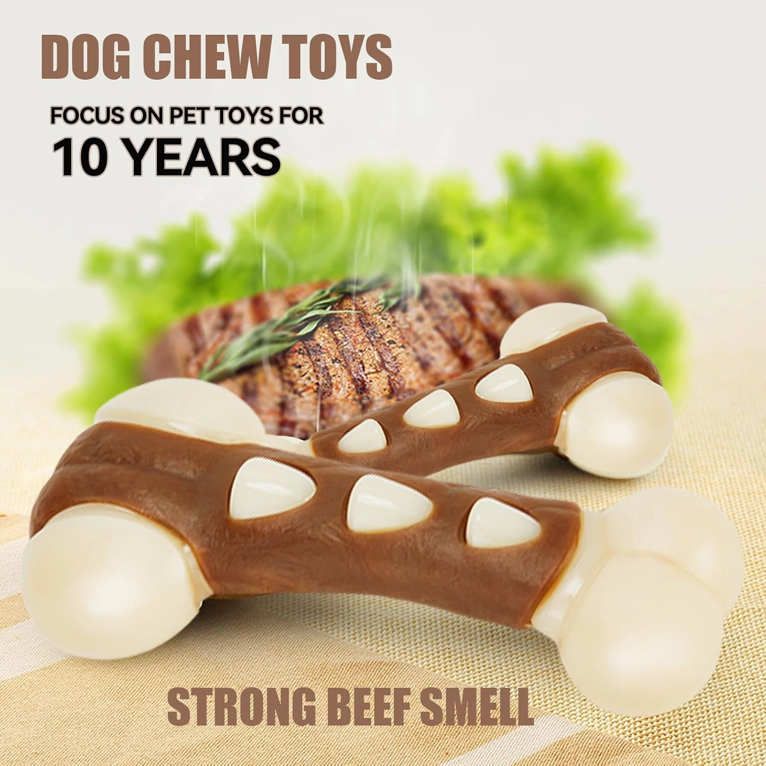 Nylon Dog Bones for Aggressive Chewers, 2 Pack Real Beef Flavor Puppy Chew Toys, Durable Dog Teething Toys for Large/Medium/Small Breeds