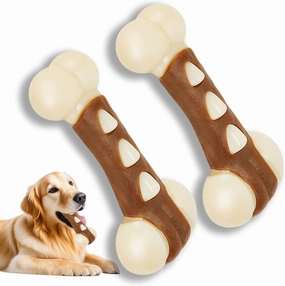 Nylon Dog Bones for Aggressive Chewers, 2 Pack Real Beef Flavor Puppy Chew Toys, Durable Dog Teething Toys for Large/Medium/Small Breeds