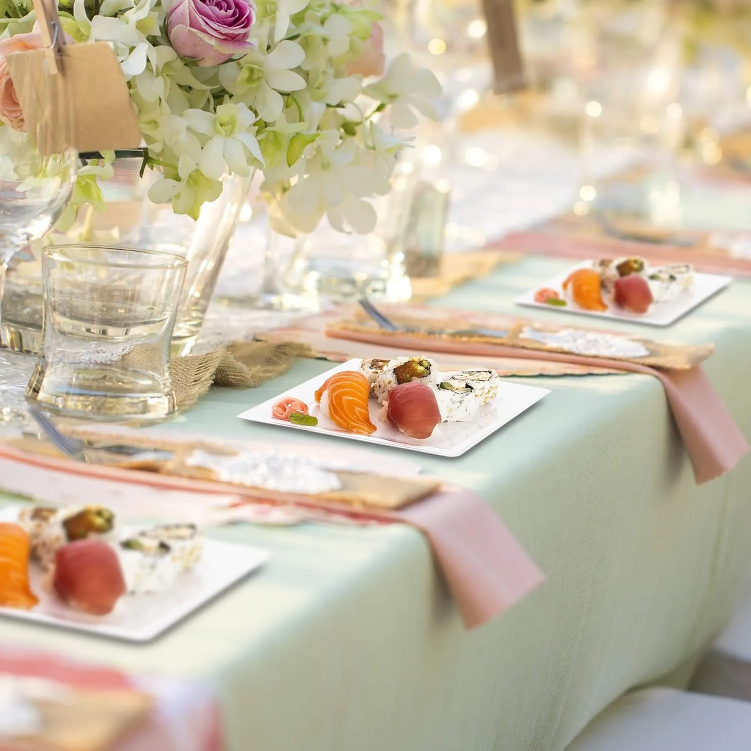Oasis Creations Clear Square Plates Set 6.5" - 50 count - Premium Hard Clear Disposable Plastic - Disposable and Reusable - Salad Plate - Appetizer Plate - Dessert Plate - Party Plate Set