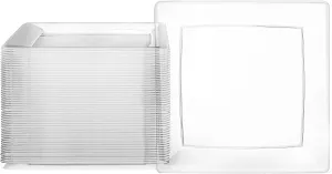 Oasis Creations Clear Square Plates Set 6.5" - 50 count - Premium Hard Clear Disposable Plastic - Disposable and Reusable - Salad Plate - Appetizer Plate - Dessert Plate - Party Plate Set
