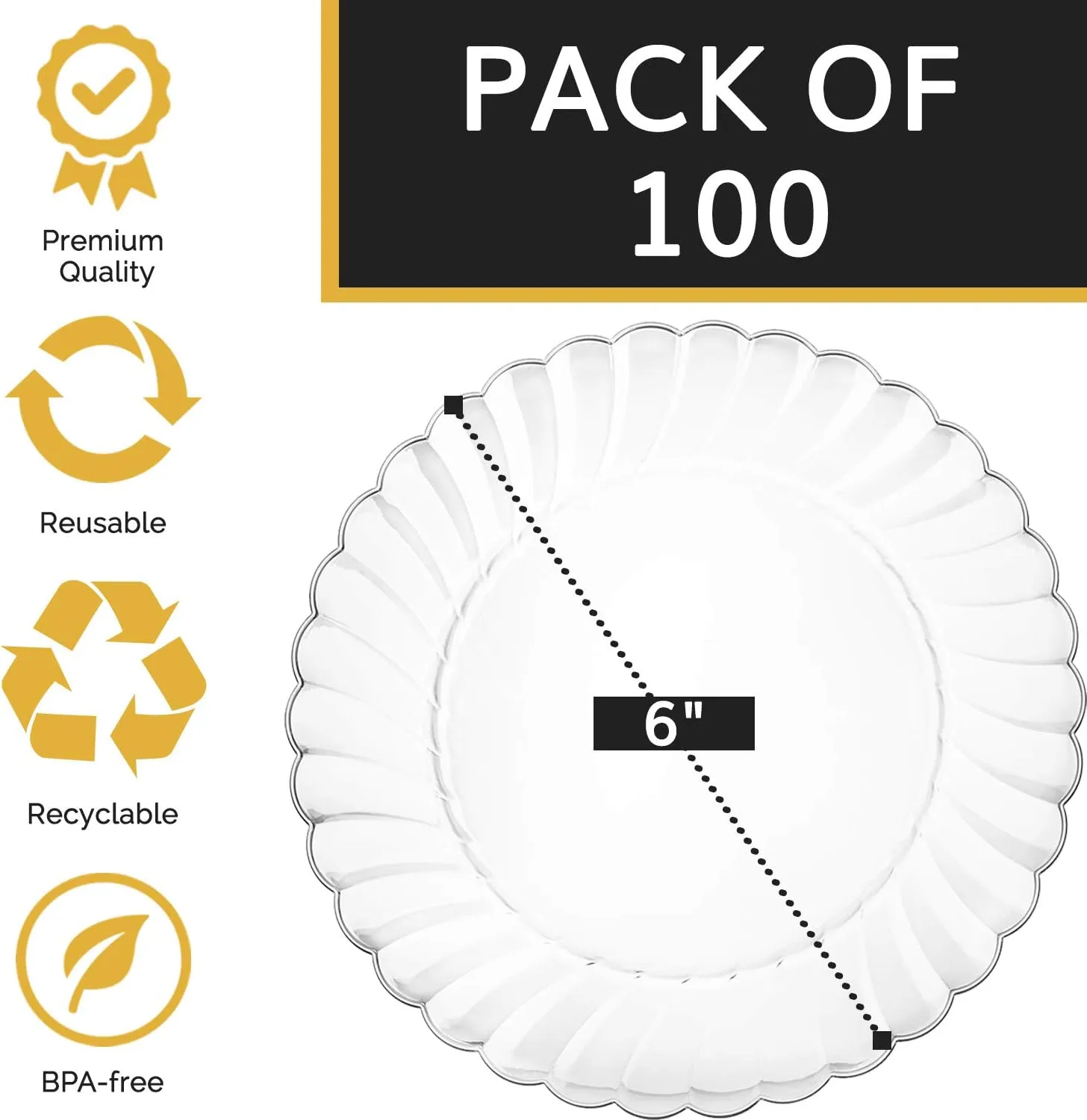 Oasis Creations Premium Hard Plastic Plate Set 100 x 6” Clear Round Plates - Washable & Reusable - Party Supplies For Birthdays, Celebrations, Buffets, Fiestas, Catering & More
