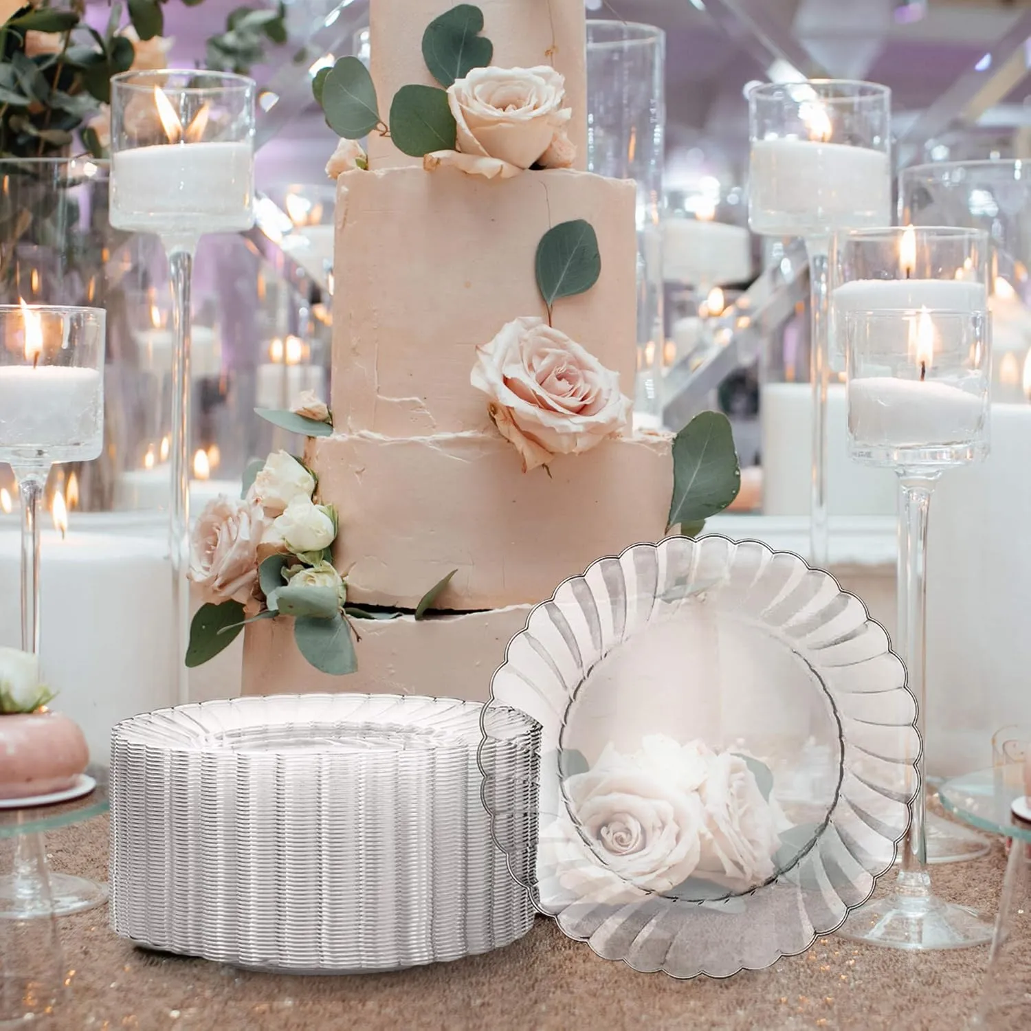 Oasis Creations Premium Hard Plastic Plate Set 100 x 6” Clear Round Plates - Washable & Reusable - Party Supplies For Birthdays, Celebrations, Buffets, Fiestas, Catering & More