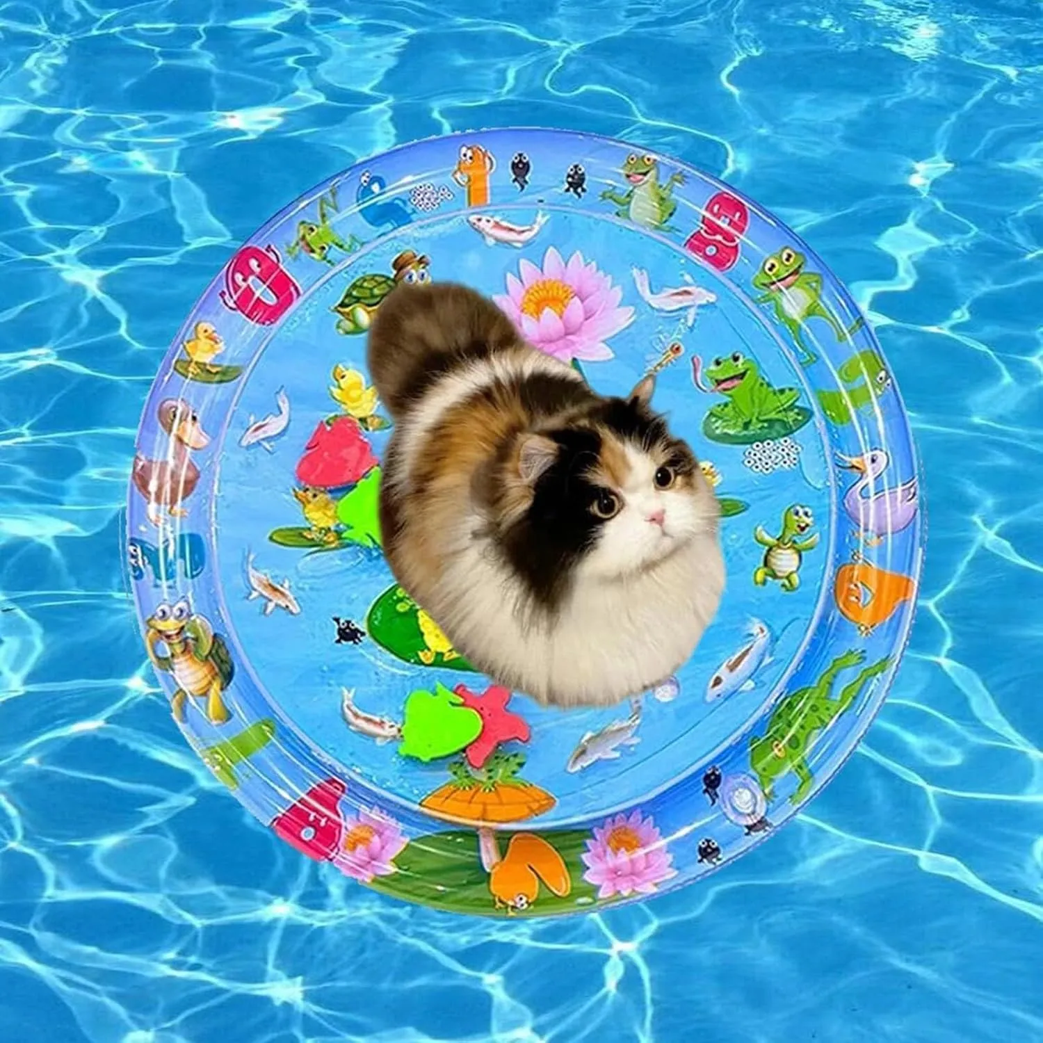 Ocean Breeze Splashland for Cats, (39.37in) Thickening Upgrade, with Pump, Inflatable Patting Sensory Water Play Mat Cooling Waterbed for Cats,Dogs (B)