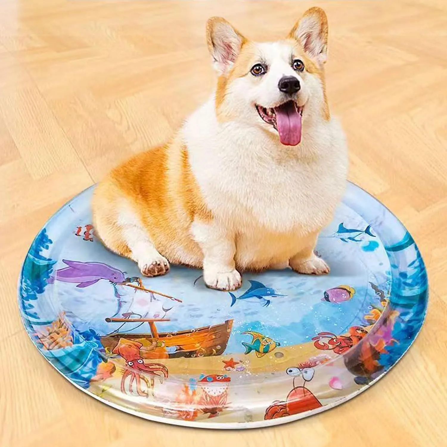 Ocean Breeze Splashland for Cats, (39.37in) Thickening Upgrade, with Pump, Inflatable Patting Sensory Water Play Mat Cooling Waterbed for Cats,Dogs (B)
