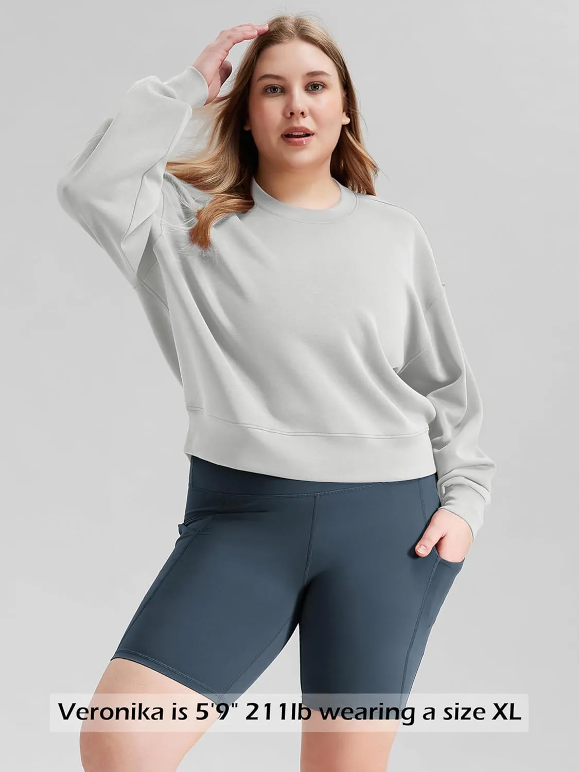 ODODOS Modal Soft Long Sleeve Cropped Sweatshirts for Women Oversized Crew Neck Pullover Crop Top