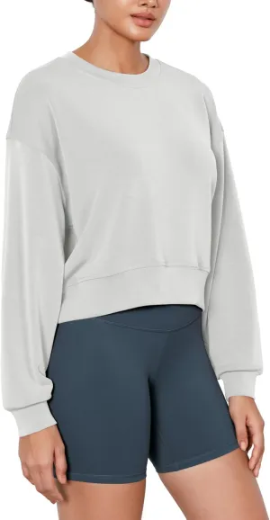 ODODOS Modal Soft Long Sleeve Cropped Sweatshirts for Women Oversized Crew Neck Pullover Crop Top