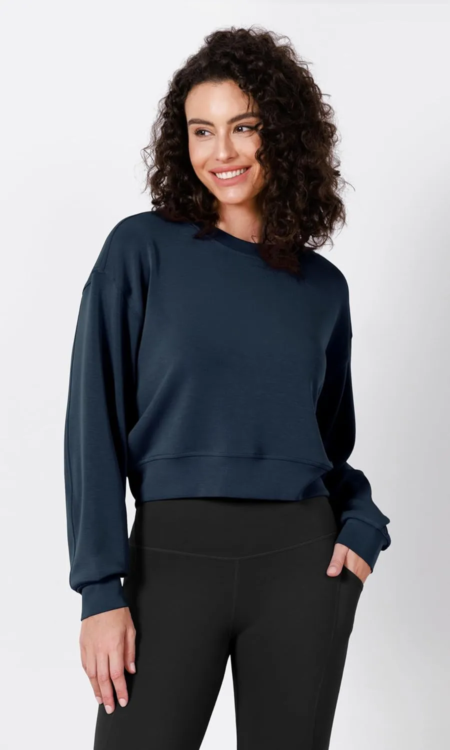 ODODOS Modal Soft Long Sleeve Cropped Sweatshirts for Women Oversized Crew Neck Pullover Crop Top