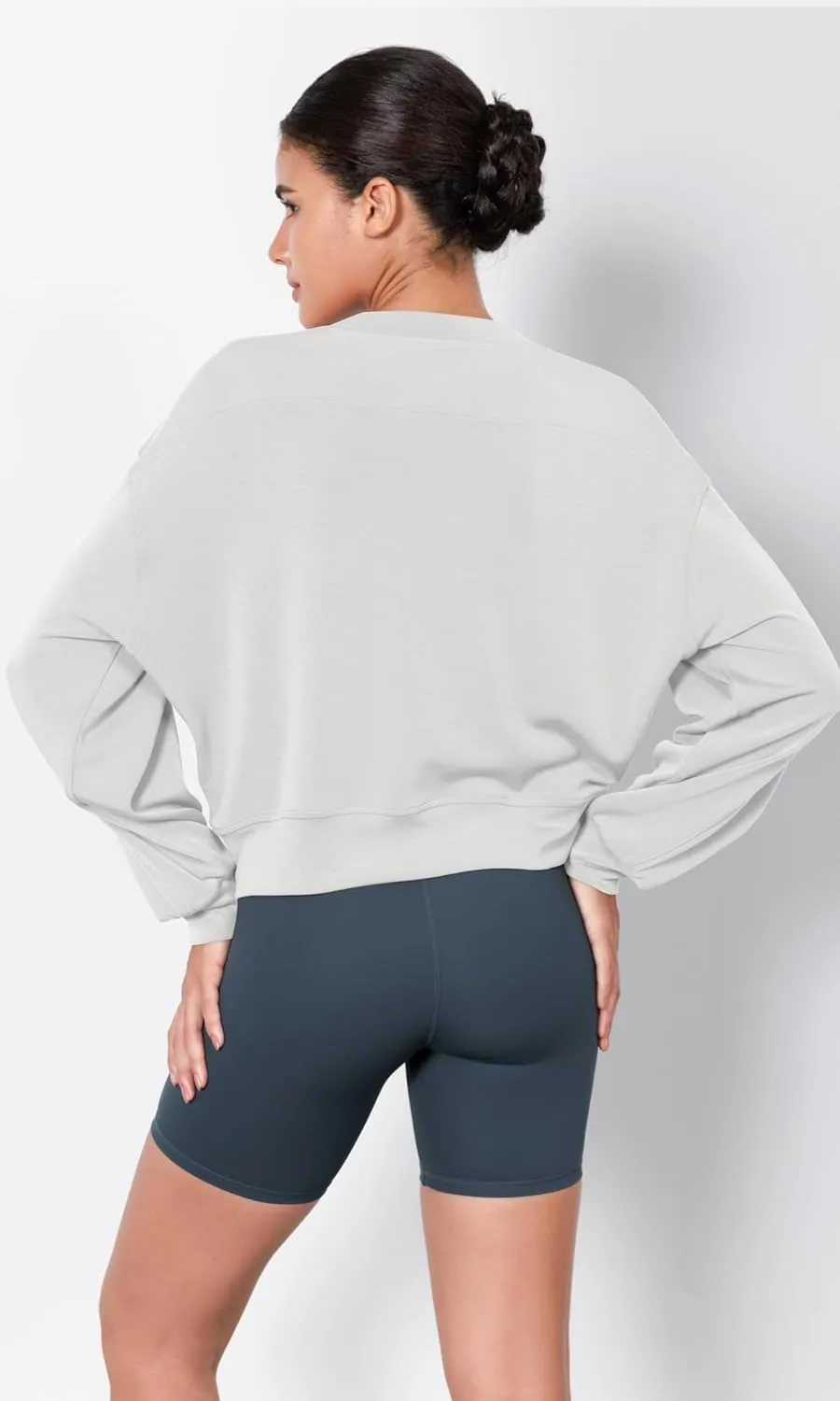 ODODOS Modal Soft Long Sleeve Cropped Sweatshirts for Women Oversized Crew Neck Pullover Crop Top