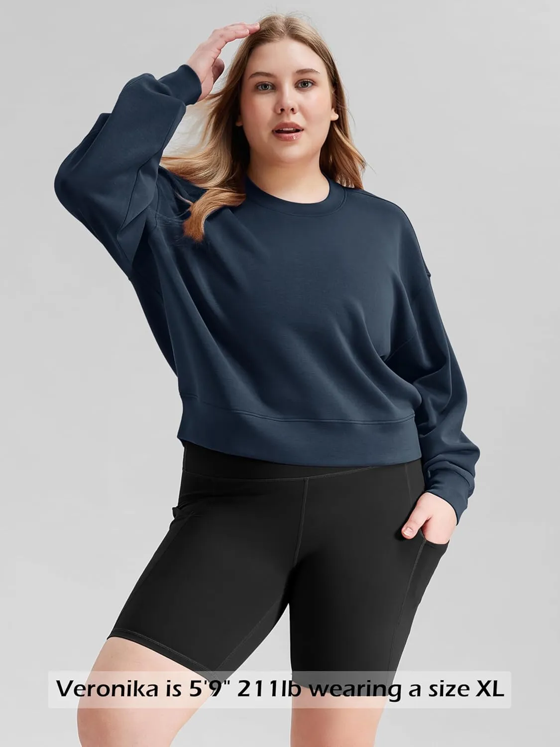 ODODOS Modal Soft Long Sleeve Cropped Sweatshirts for Women Oversized Crew Neck Pullover Crop Top