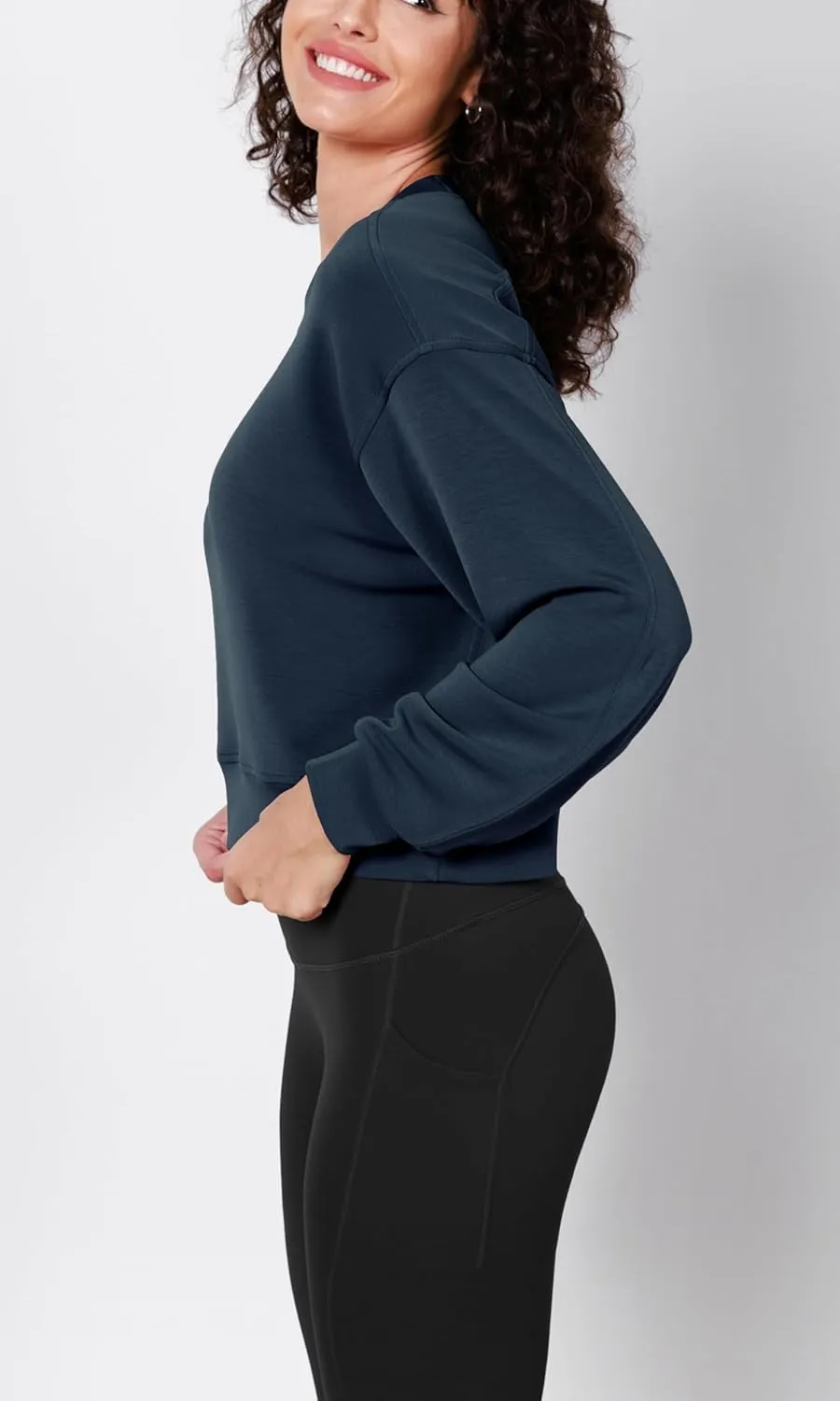 ODODOS Modal Soft Long Sleeve Cropped Sweatshirts for Women Oversized Crew Neck Pullover Crop Top
