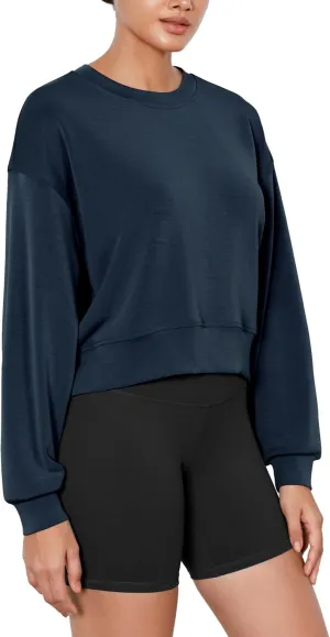 ODODOS Modal Soft Long Sleeve Cropped Sweatshirts for Women Oversized Crew Neck Pullover Crop Top