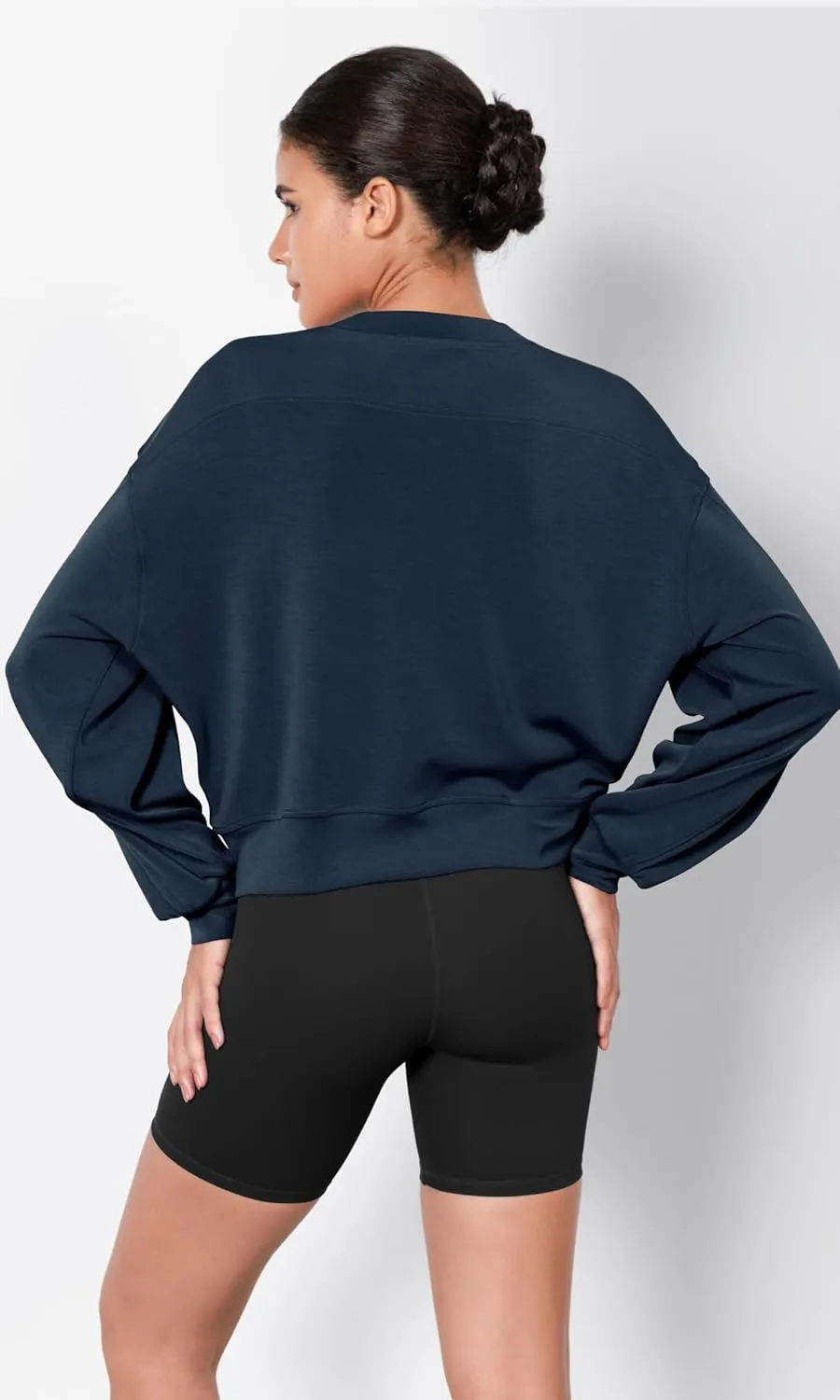ODODOS Modal Soft Long Sleeve Cropped Sweatshirts for Women Oversized Crew Neck Pullover Crop Top