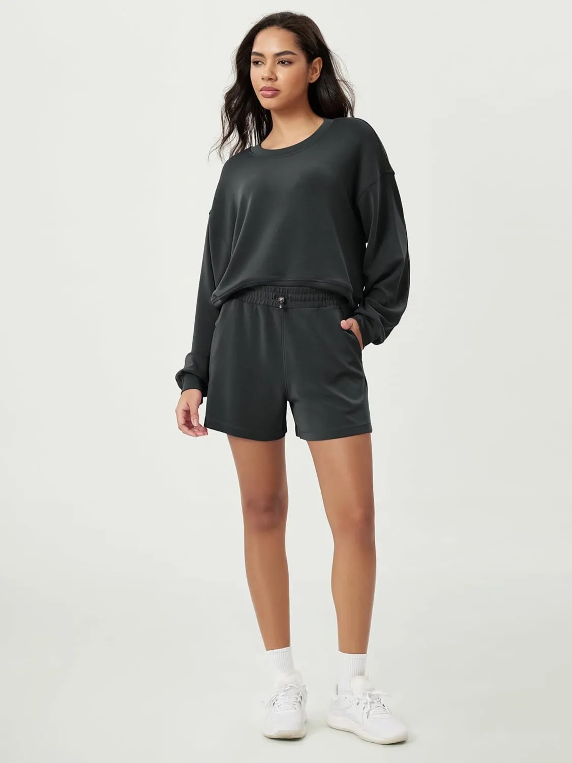 ODODOS Modal Soft Relaxed Shorts for Women Adjustable Shockcord High Waist Casual Shorts with Pockets