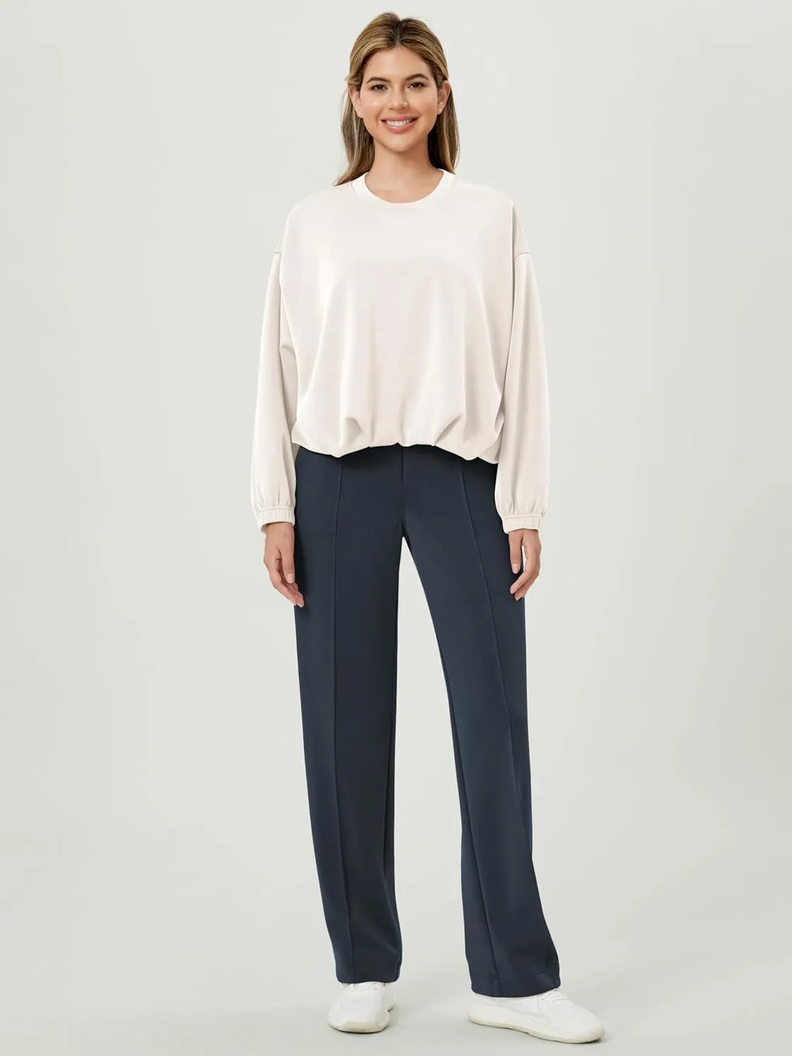 ODODOS Women's Modal Soft Bubble Hem Sweatshirts Long Sleeve Oversized Top Crew Neck Casual Pullover