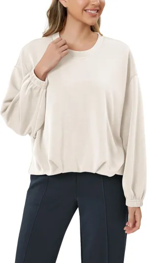 ODODOS Women's Modal Soft Bubble Hem Sweatshirts Long Sleeve Oversized Top Crew Neck Casual Pullover