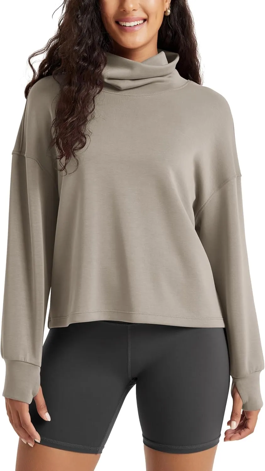 ODODOS Women's Modal Soft Roll Neck Sweatshirts with Thumb Hole Long Sleeve Oversized Casual Pullover Top