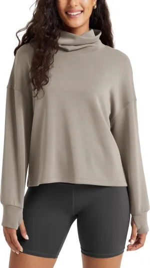 ODODOS Women's Modal Soft Roll Neck Sweatshirts with Thumb Hole Long Sleeve Oversized Casual Pullover Top