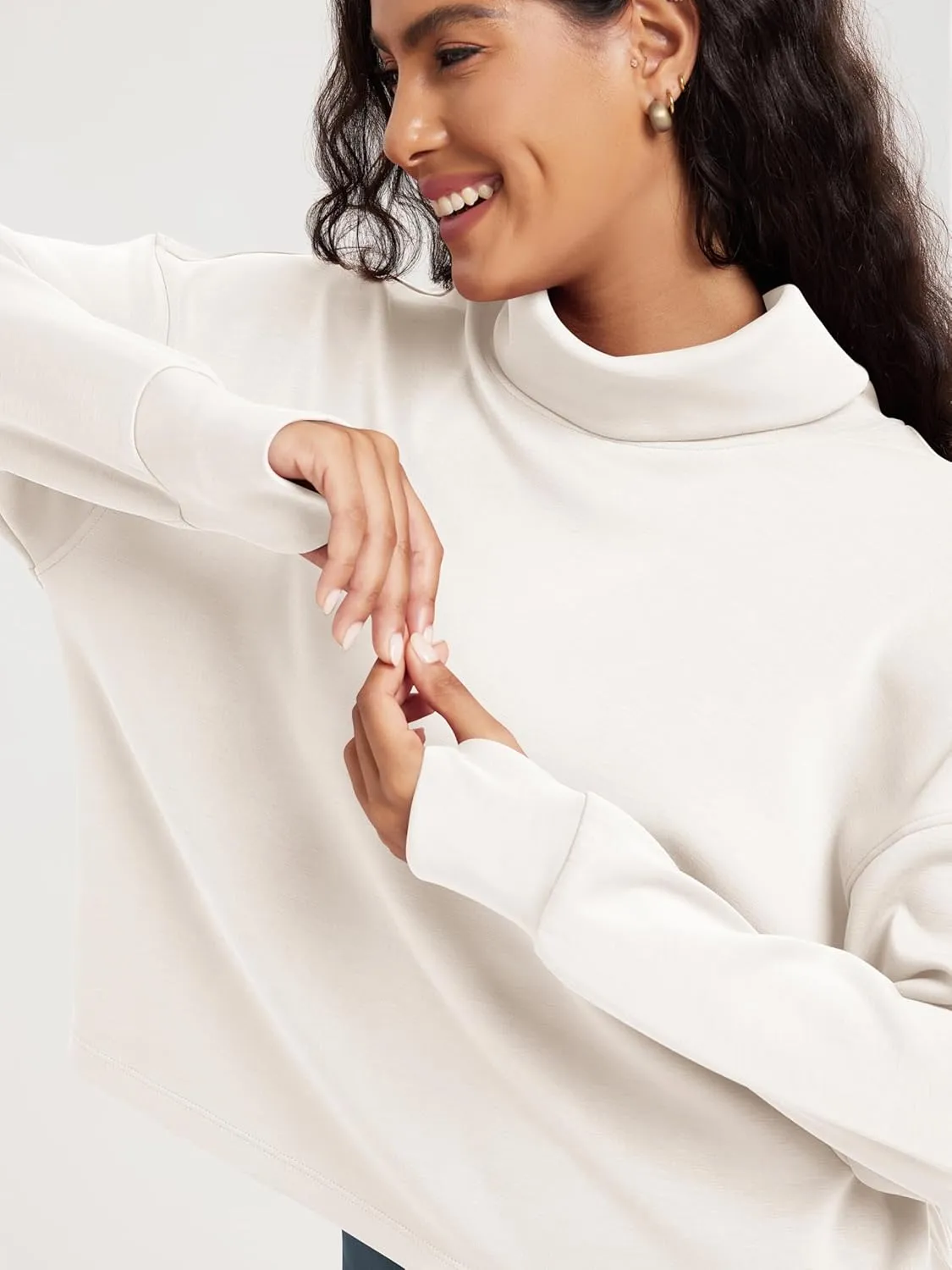 ODODOS Women's Modal Soft Roll Neck Sweatshirts with Thumb Hole Long Sleeve Oversized Casual Pullover Top