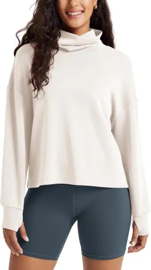 ODODOS Women's Modal Soft Roll Neck Sweatshirts with Thumb Hole Long Sleeve Oversized Casual Pullover Top