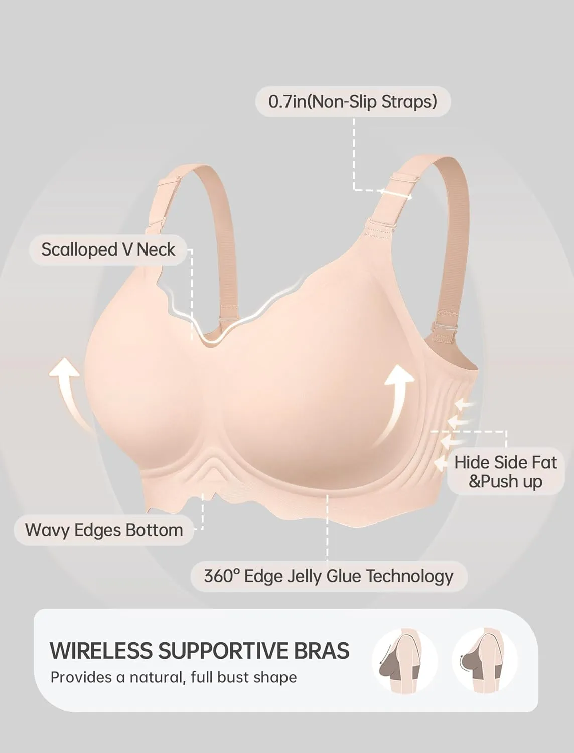 OEAK Women Bras No Underwire Scalloped Push Up Buttery Soft Tshirt Bra Seamless Full Coverage Convertible Everyday Bra